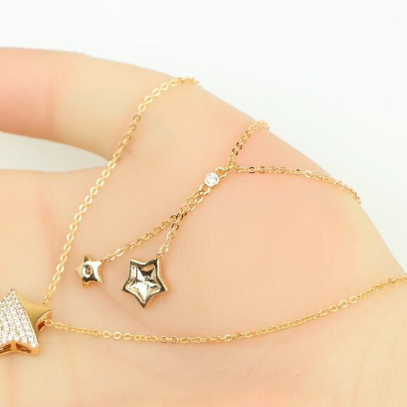 Rose Gold Double Layer Star Charm Necklace – Elegant & Stylish, XPNL0394 - Picture 3 of 13